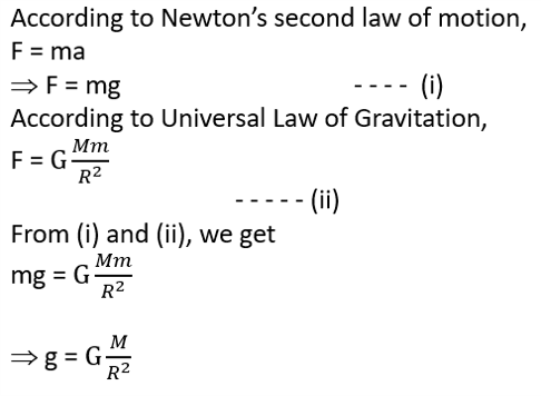 Expression of acceleration due to gravity