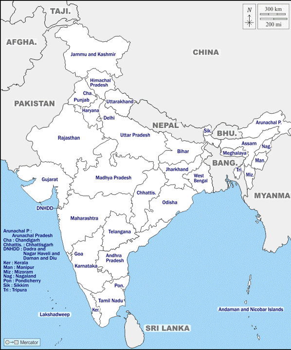 Outline political map of India