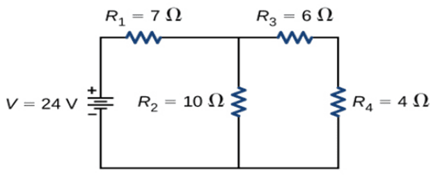 Calculate the total resistance of the circuit and find the total current in the circuit