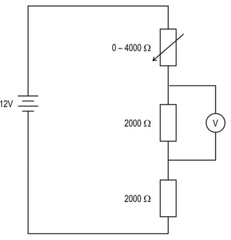 The circuit below consists of a variable resistor connected in series with two 2000  resistors. The variable resistor can be adjusted to any value between 0-4000 