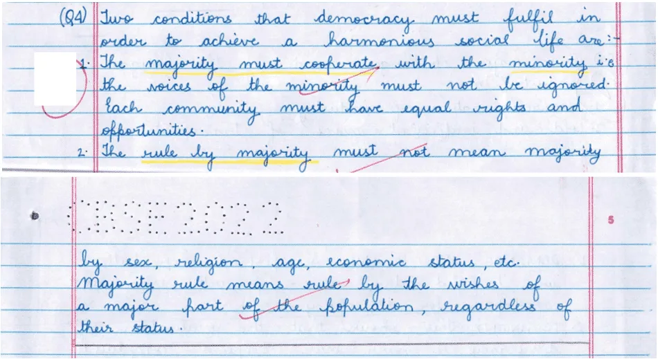 Mention the two conditions that democracy must fulfill in order to achieve a harmonious social life