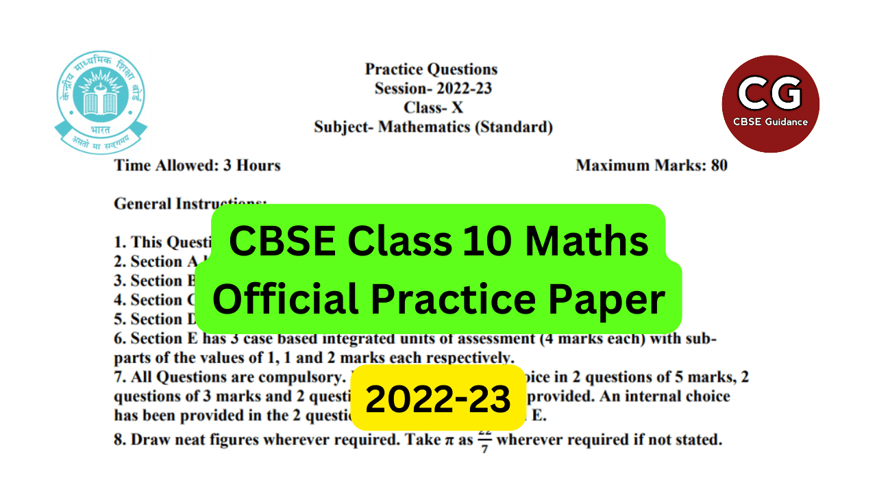 CBSE Official Class 10 Maths Practice Paper [2023]