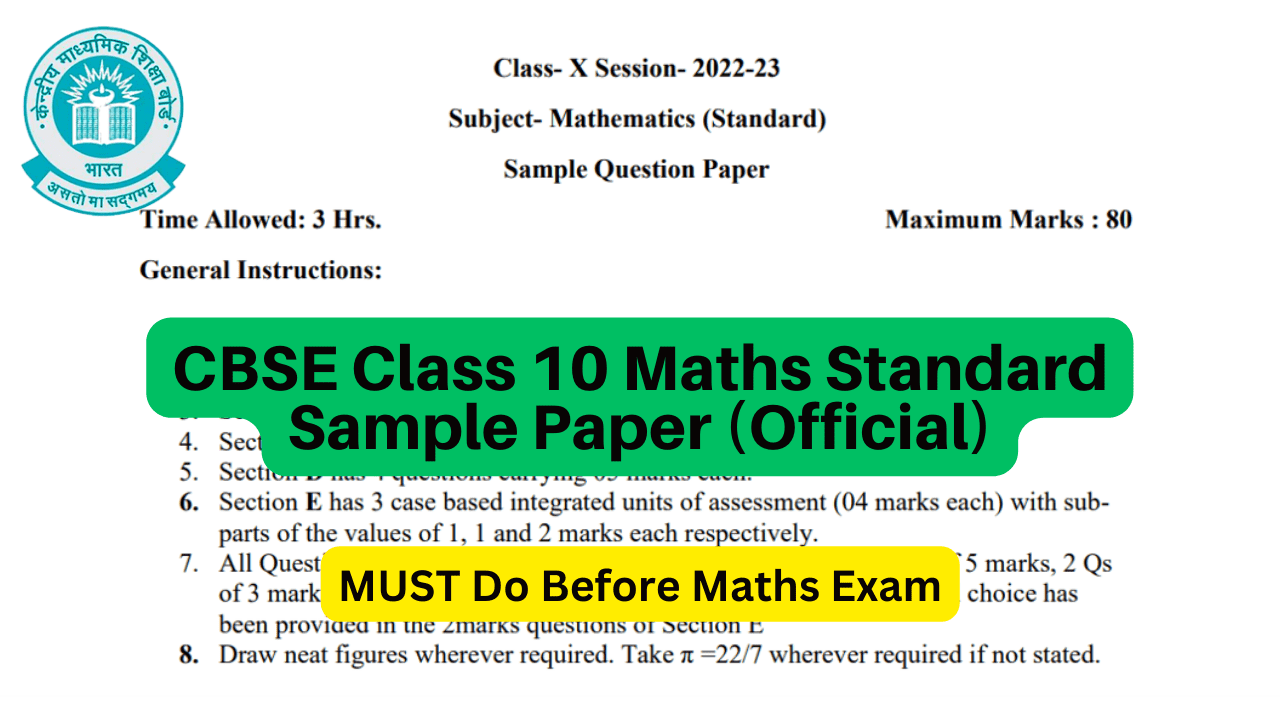 cbse class 10 maths official sample paper 2022-23
