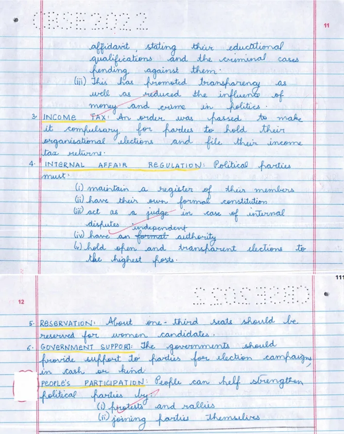 There are various reforms taken to strengthen parties in India so that they perform their function well Explain the statement with examples2