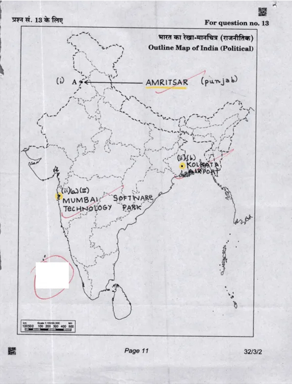 cbse class 10 map work topper's answer sheet