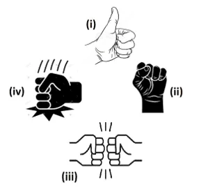 Pick the option that lists the option corresponding to—'with a blow of his fist.’