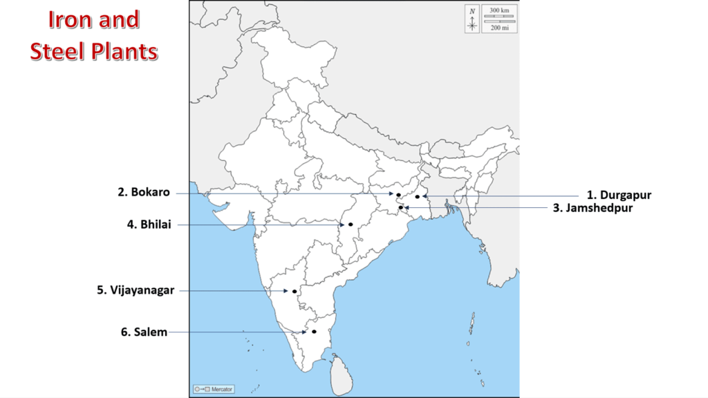 iron and steel plants class 10 map work