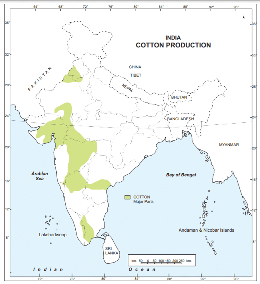 major cotton producing states class 10 map work