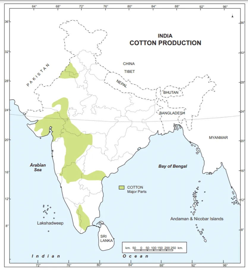 major cotton producing states class 10 map work