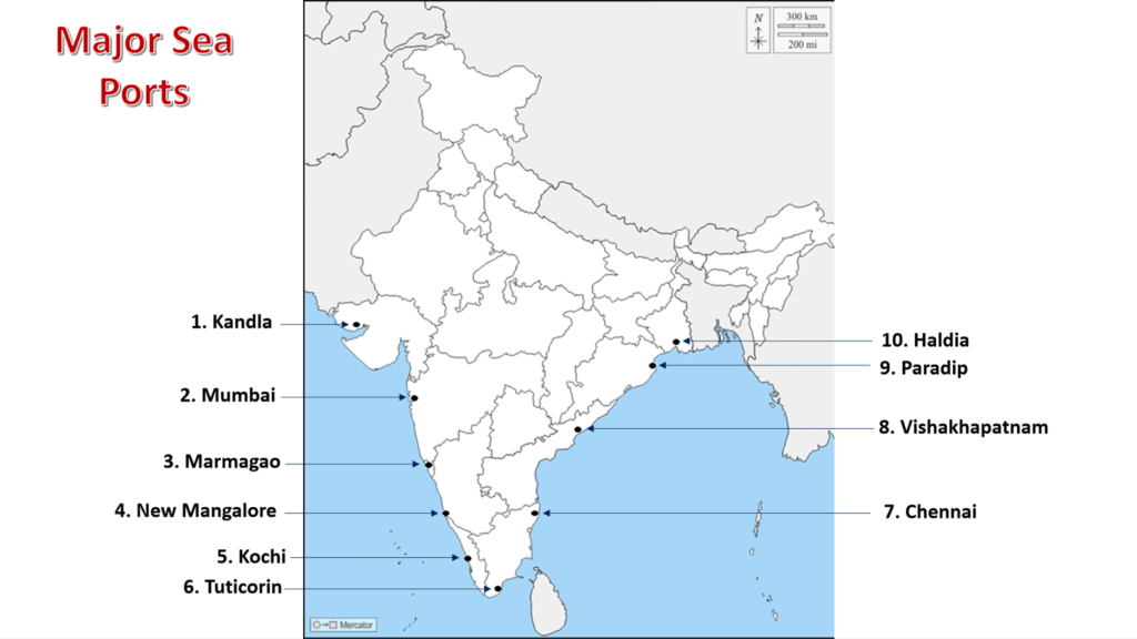 major sea ports class 10 map work