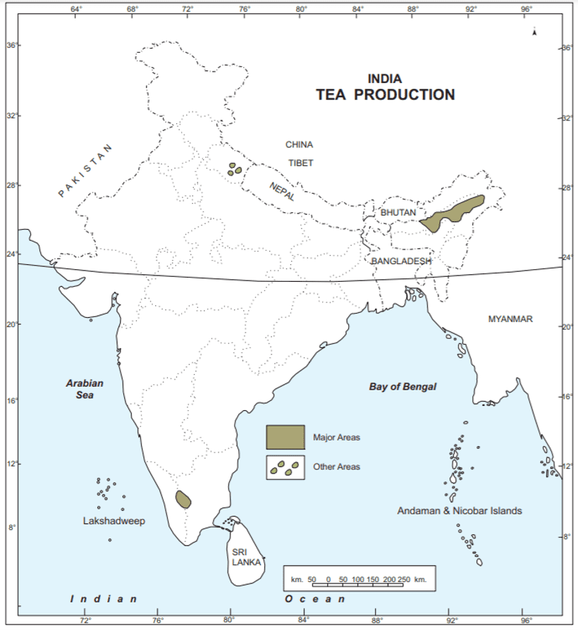 major tea producing states class 10 map work