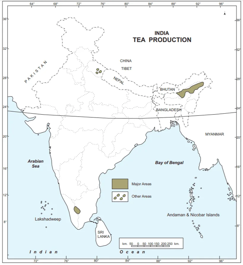 major tea producing states class 10 map work