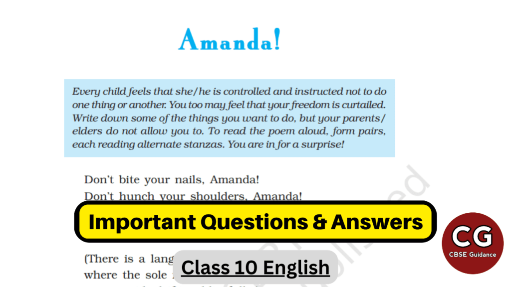 amanda class 10 english questions answers