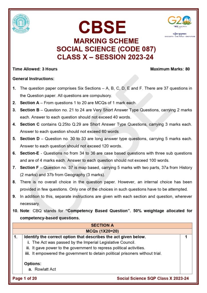 cbse class 10 social science 2023-24 sample paper 