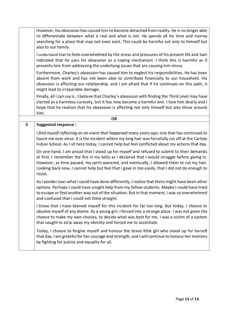 CBSE Class 12 English Sample Paper 2023-24 Solution 14