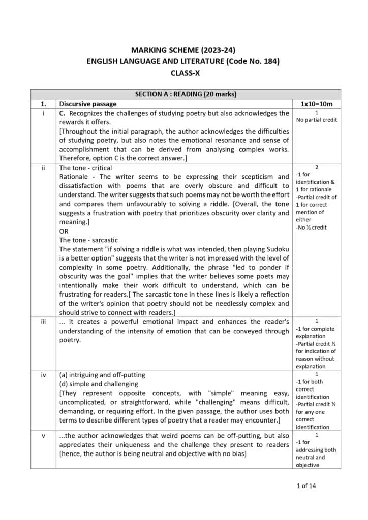 english class 10 sample paper solution 2023-24 1