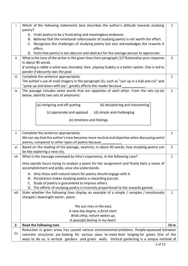 english class 10 sample paper 2023-24 2