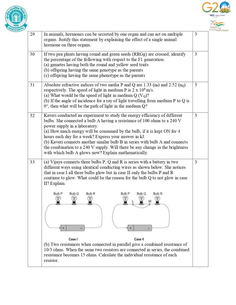 class 10 science additional sample paper 2023-24 10