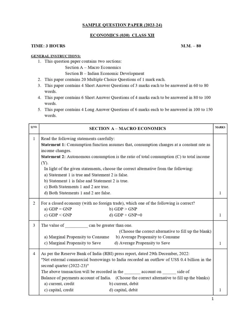 class 12 economics sample paper 2023-24 1