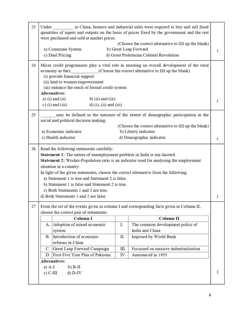 class 12 economics sample paper 2023-24 6