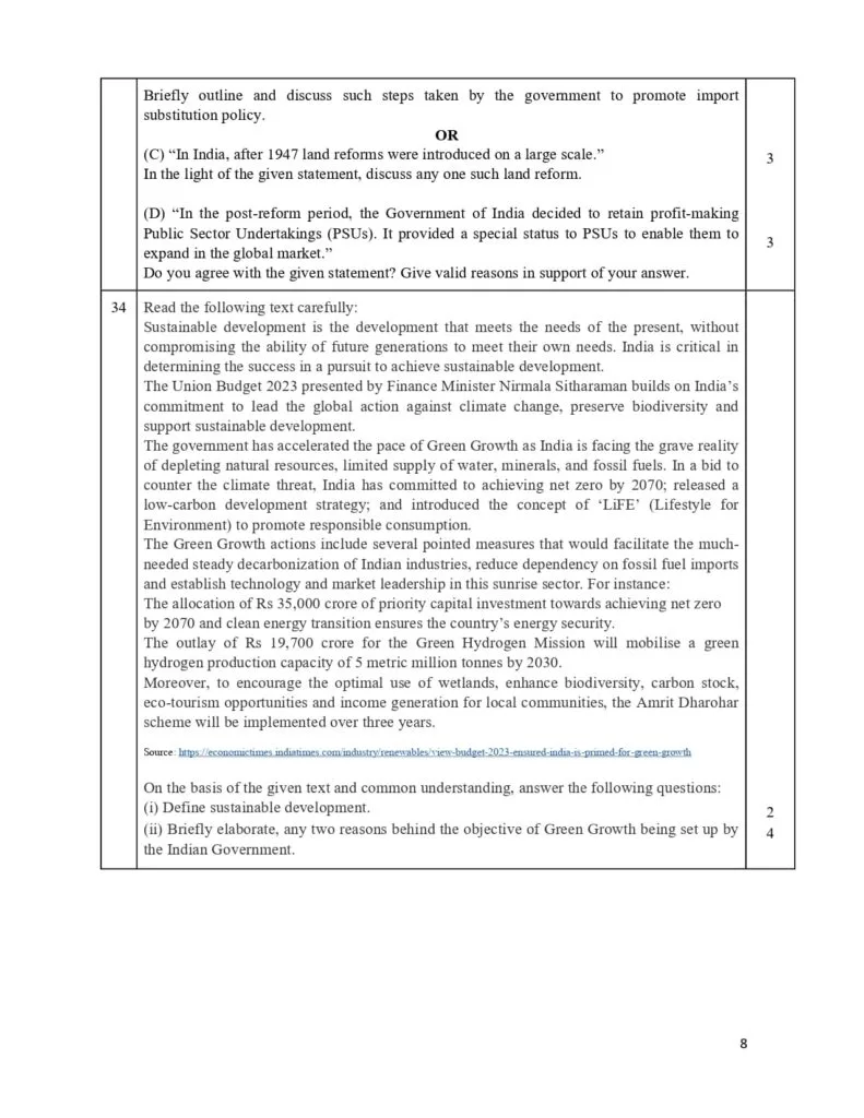 class 12 economics sample paper 2023-24 8