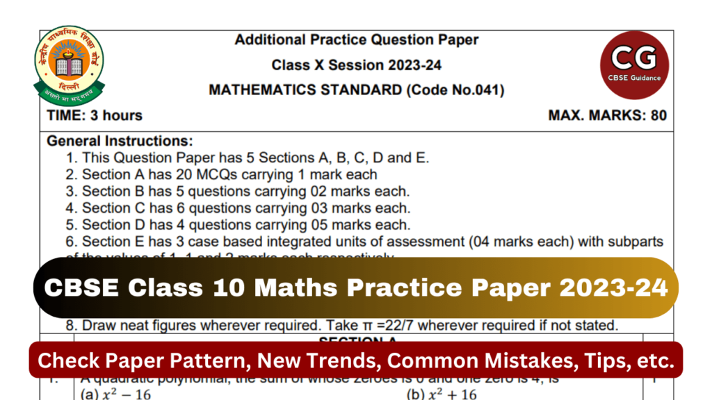 Class 10 Mathematics Additional Practice Question Paper with Solution 2023-24