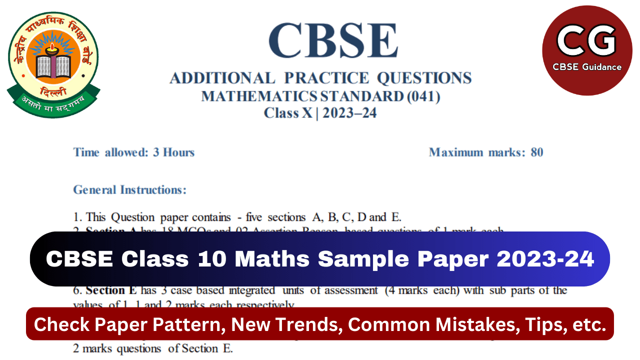Class 10 Mathematics Additional Sample Question Paper with Solution 2023-24