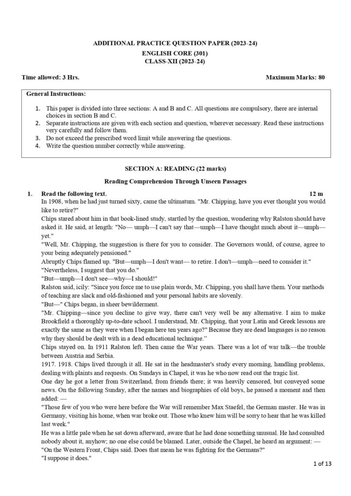 Class 12 English Additional Sample Question Paper 2023-24 1