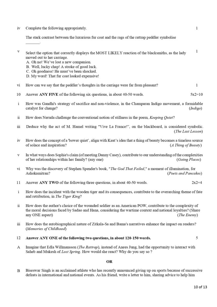 Class 12 English Additional Sample Question Paper 2023-24 10