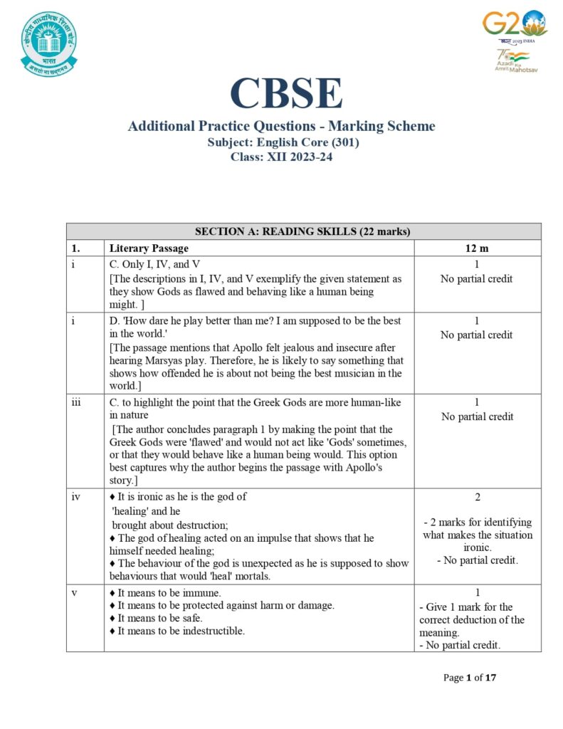 Class 12 English Additional Sample Question Paper Solutions 2023-24 1