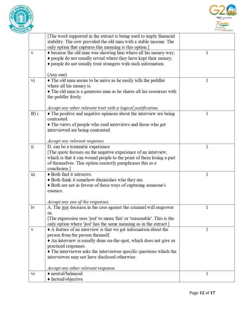 Class 12 English Additional Sample Question Paper Solutions 2023-24 12
