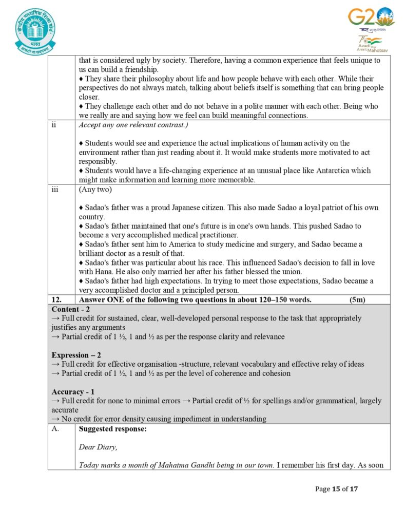 Class 12 English Additional Sample Question Paper Solutions 2023-24 15