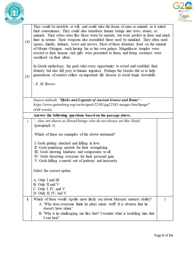 Class 12 English Additional Sample Question Paper 2023-24 2