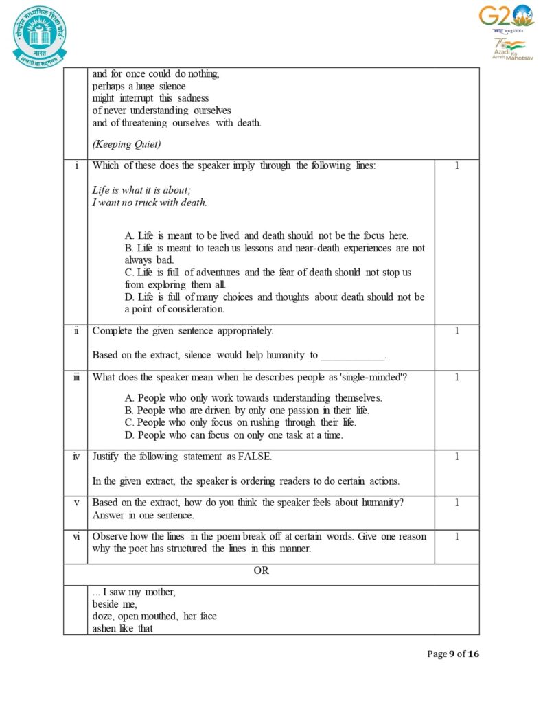 Class 12 English Additional Sample Question Paper 2023-24 9