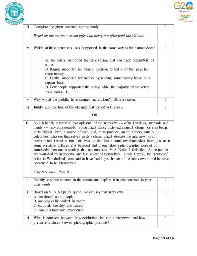 Class 12 English Additional Sample Question Paper 2023-24 13