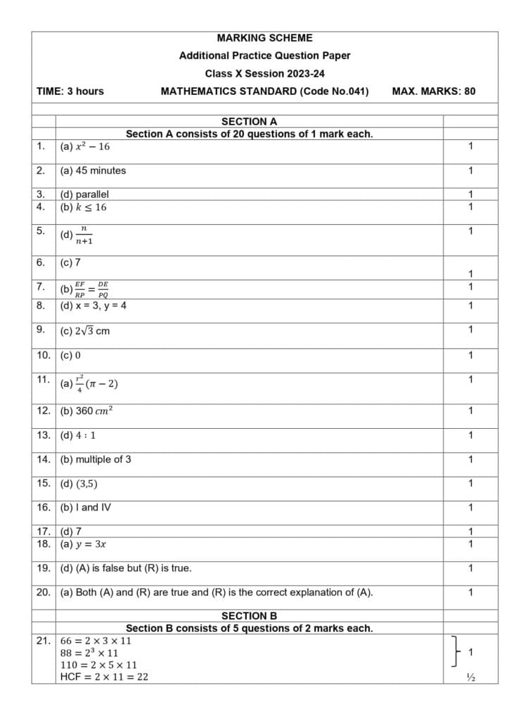 Class 10 Mathematics Practice Sample Question Paper Solutions 2023-24 1