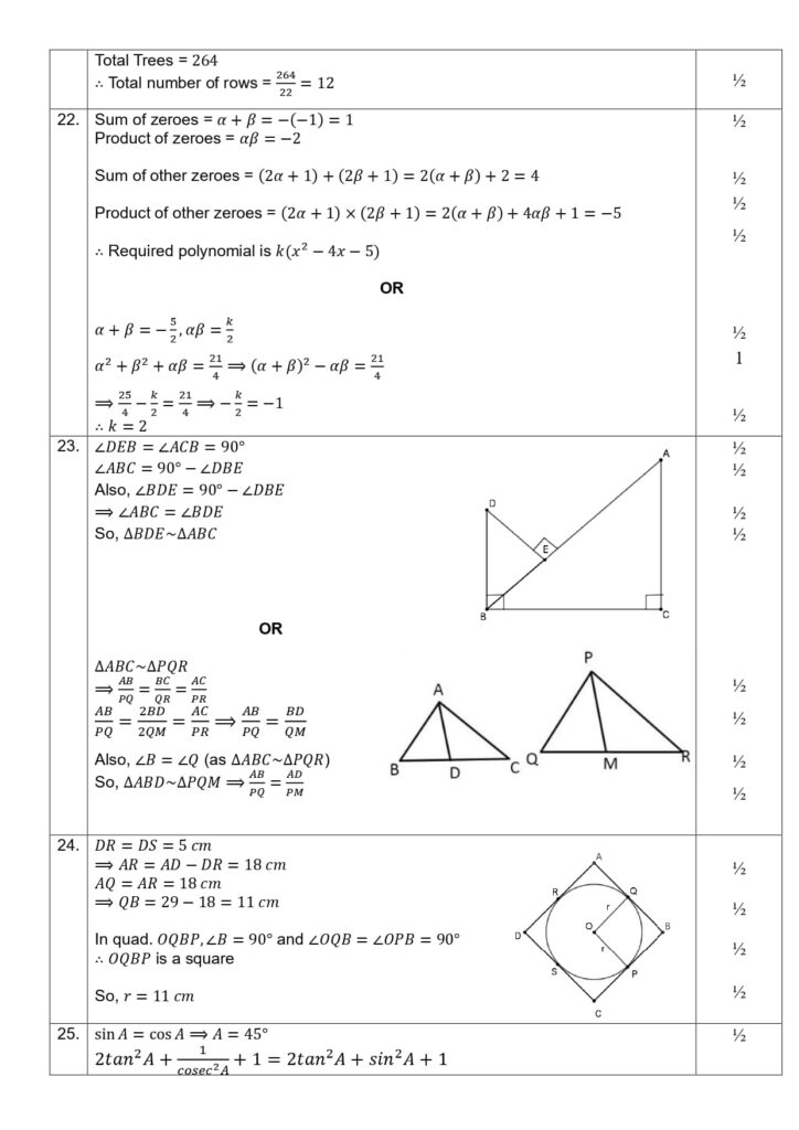 Class 10 Mathematics Practice Sample Question Paper Solutions 2023-24 2