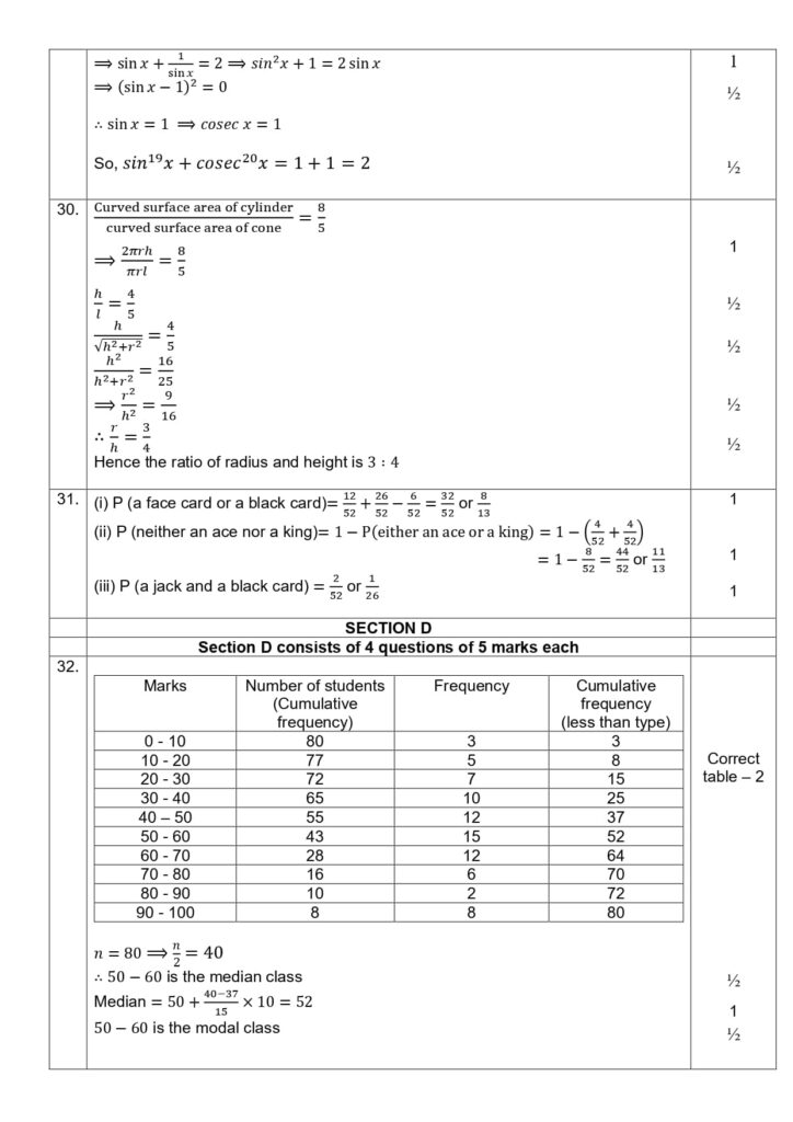 Class 10 Mathematics Practice Sample Question Paper Solutions 2023-24 4