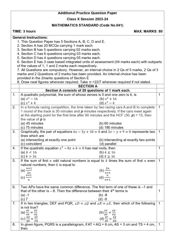 Class 10 Mathematics Practice Sample Question Paper 2023-24 1