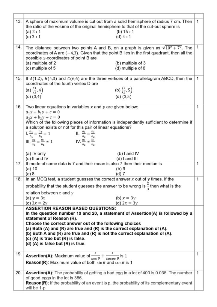 Class 10 Mathematics Practice Sample Question Paper 2023-24 3