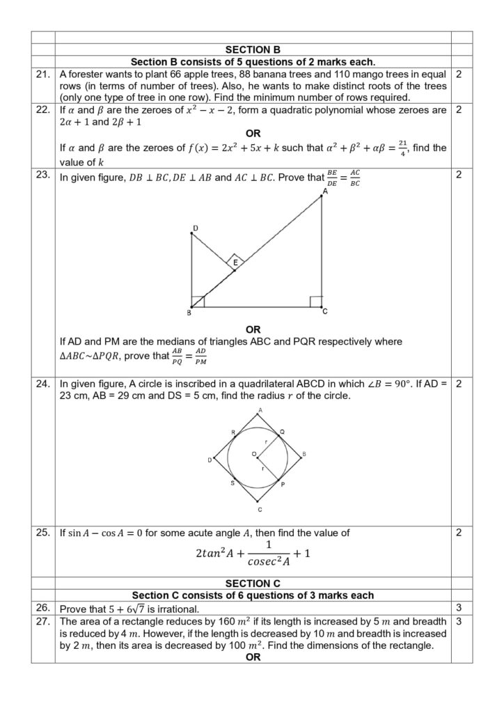 Class 10 Mathematics Practice Sample Question Paper 2023-24 4