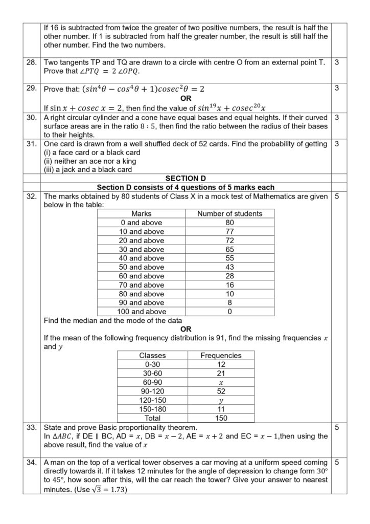 Class 10 Mathematics Practice Sample Question Paper 2023-24 5