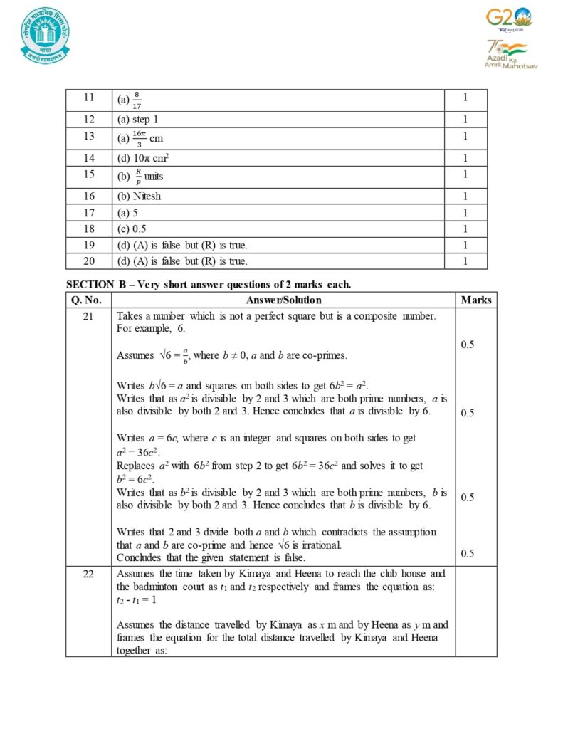 Class 10 Mathematics Additional Sample Question Paper Solution 2023-24 2