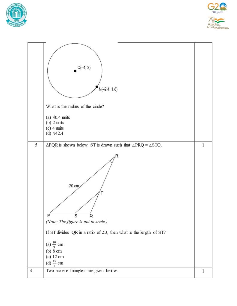 Class 10 Mathematics Additional Sample Question Paper 2023-24 5