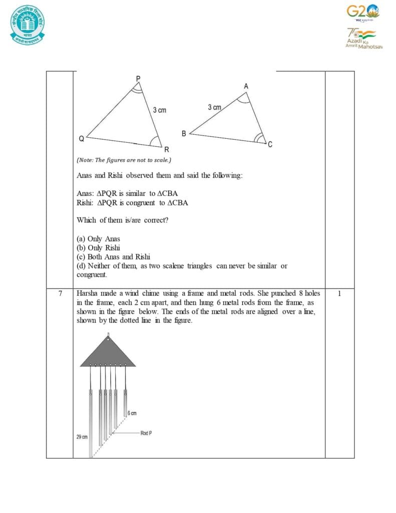 Class 10 Mathematics Additional Sample Question Paper 2023-24 6