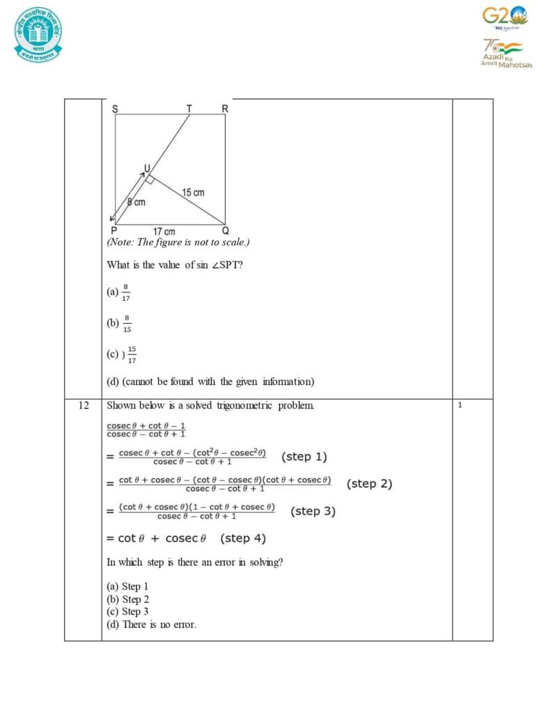 Class 10 Mathematics Additional Sample Question Paper 2023-24 9