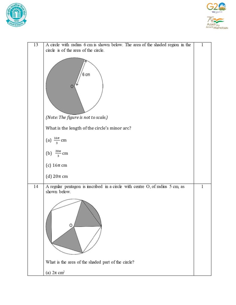 Class 10 Mathematics Additional Sample Question Paper 2023-24 10