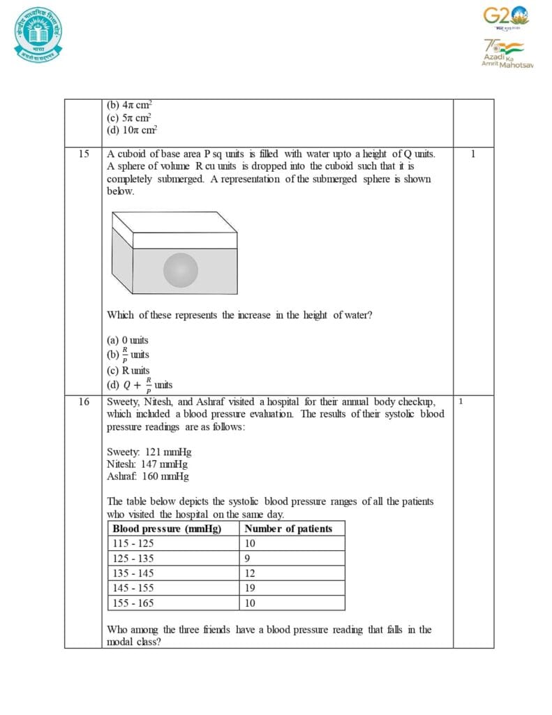 Class 10 Mathematics Additional Sample Question Paper 2023-24 11