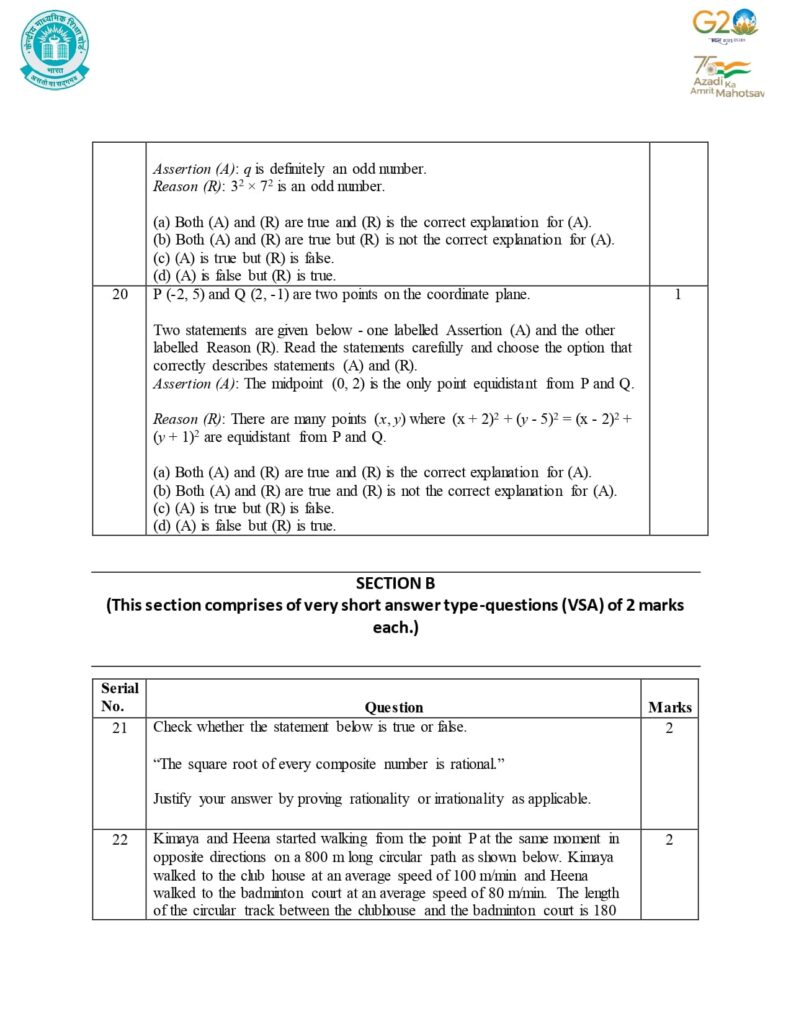 Class 10 Mathematics Additional Sample Question Paper 2023-24 13