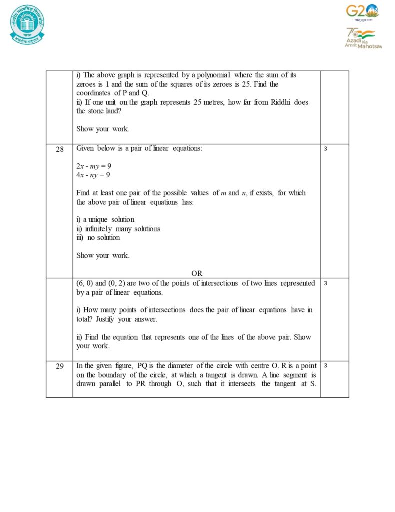 Class 10 Mathematics Additional Sample Question Paper 2023-24 18
